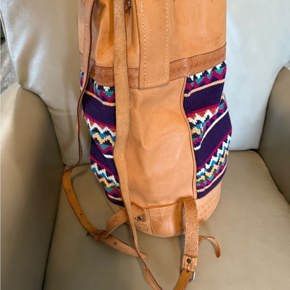 LEATHER woven bag drawstring Aztec tapestry - Picture 5 of 7